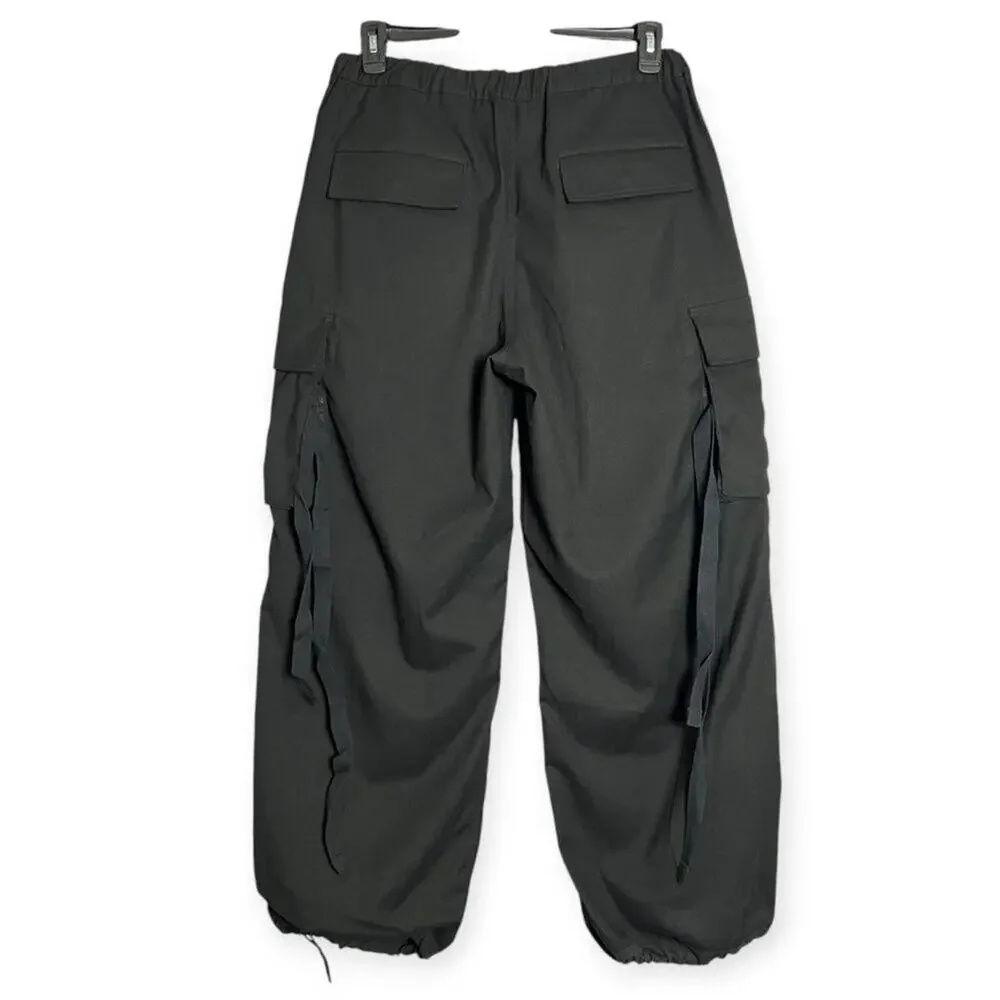 KUON Flannel Cargo Trousers Mens L Black Wide Leg Japan Utility BAGGY NWT